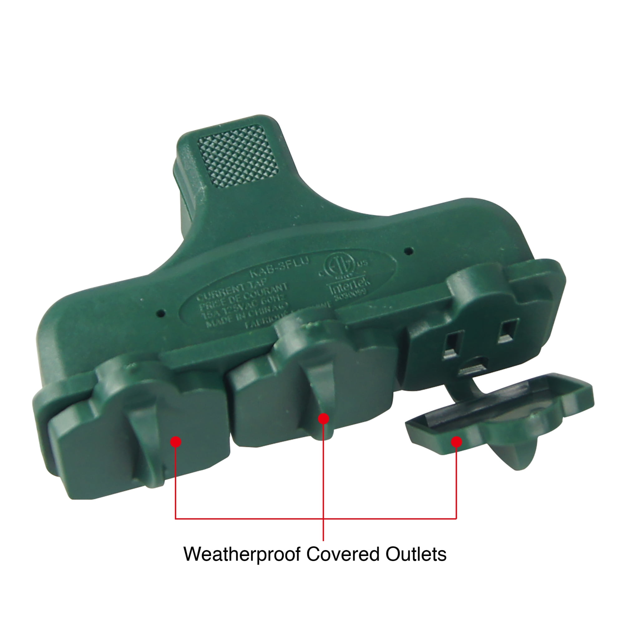 Outdoor Rated 3 Outlet Covered Adapter Green 