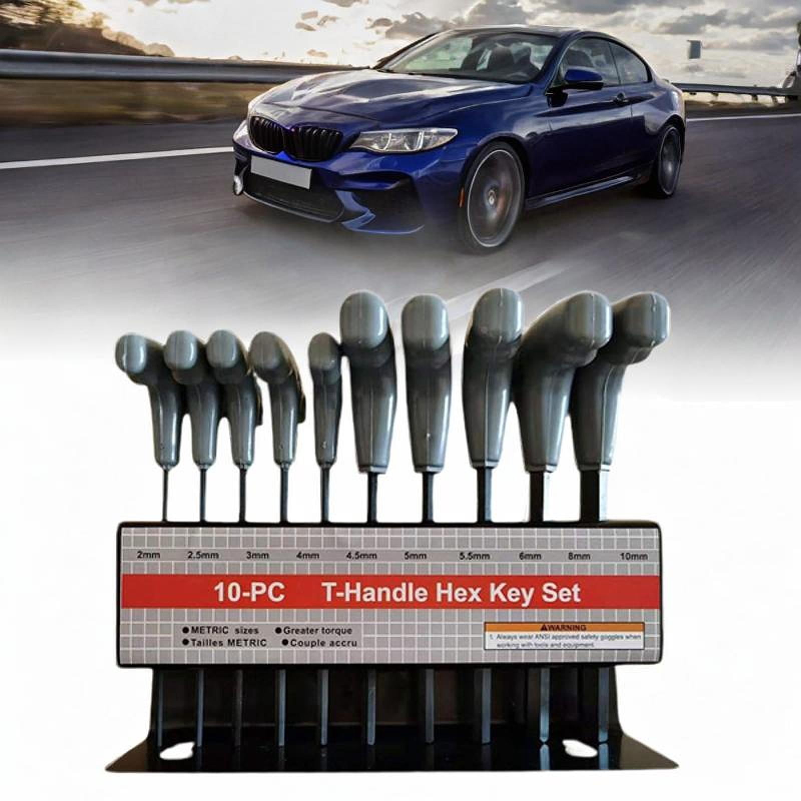 koolsoo 10x Generic T Handle Allen Wrench Set Hex Key Wrench Set Practical Professional Easy to Use Hexagon Spanner Set for Cars Metric