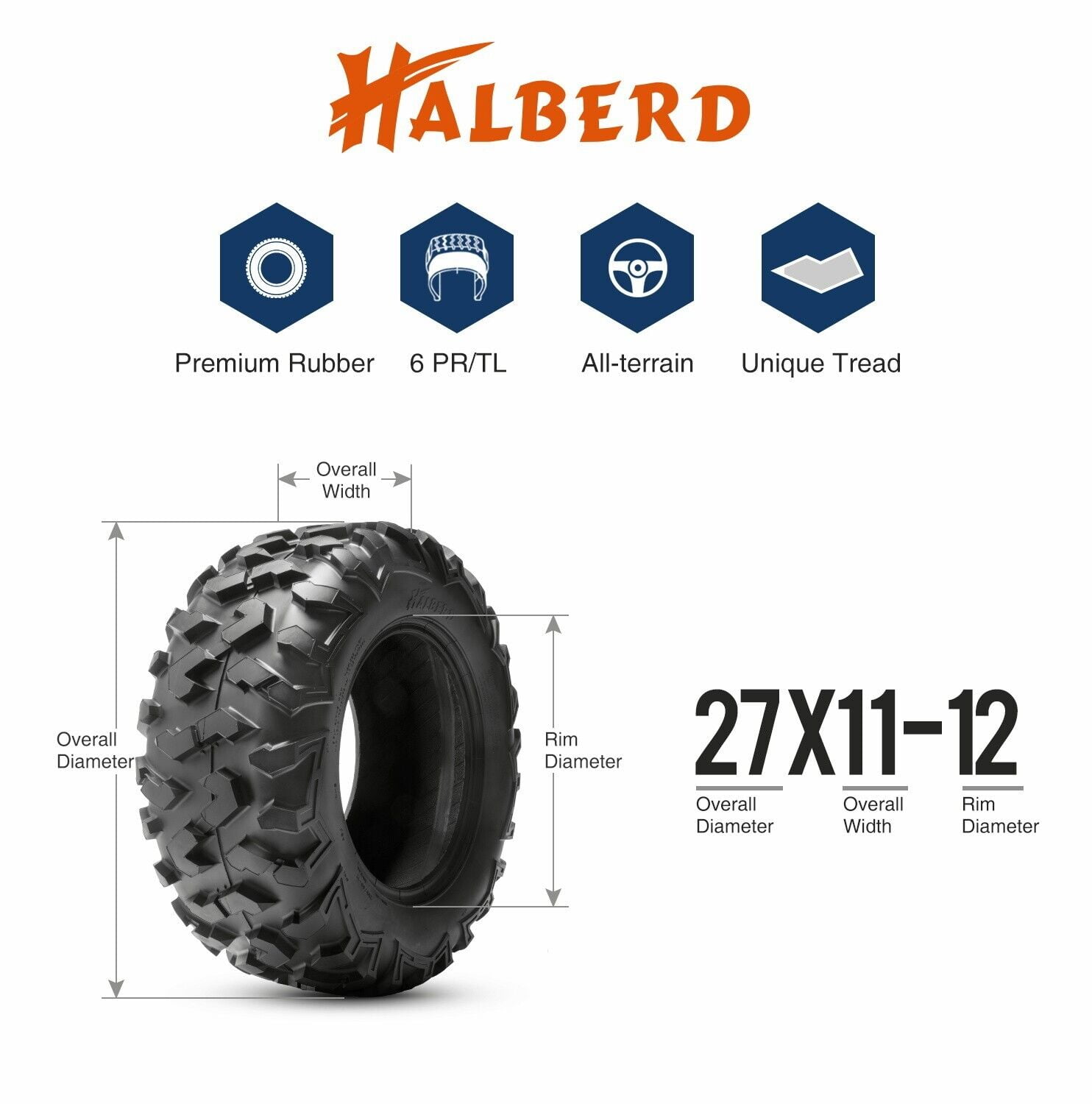 Halberd 27x1112 27x11x12 27x11.0012 ATV UTV Tires 6Ply Heavy Duty All