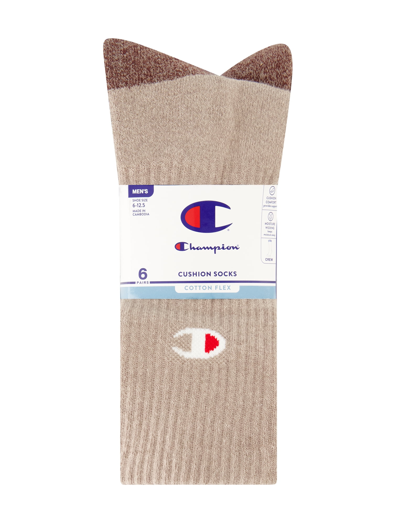 Champion Men’s Crew Socks 6 Pack – Half Terry Cushion, Moisture-Wicking, Arch Support, Stretch Comfort, Sizes 6–12.5