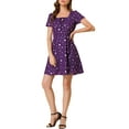 thumbnail image 1 of INSPIRE CHIC Robe de Bal Imprimée à Encolure Carrée et Manches Courtes pour Femmes P Violet-Étoiles, 1 of 8