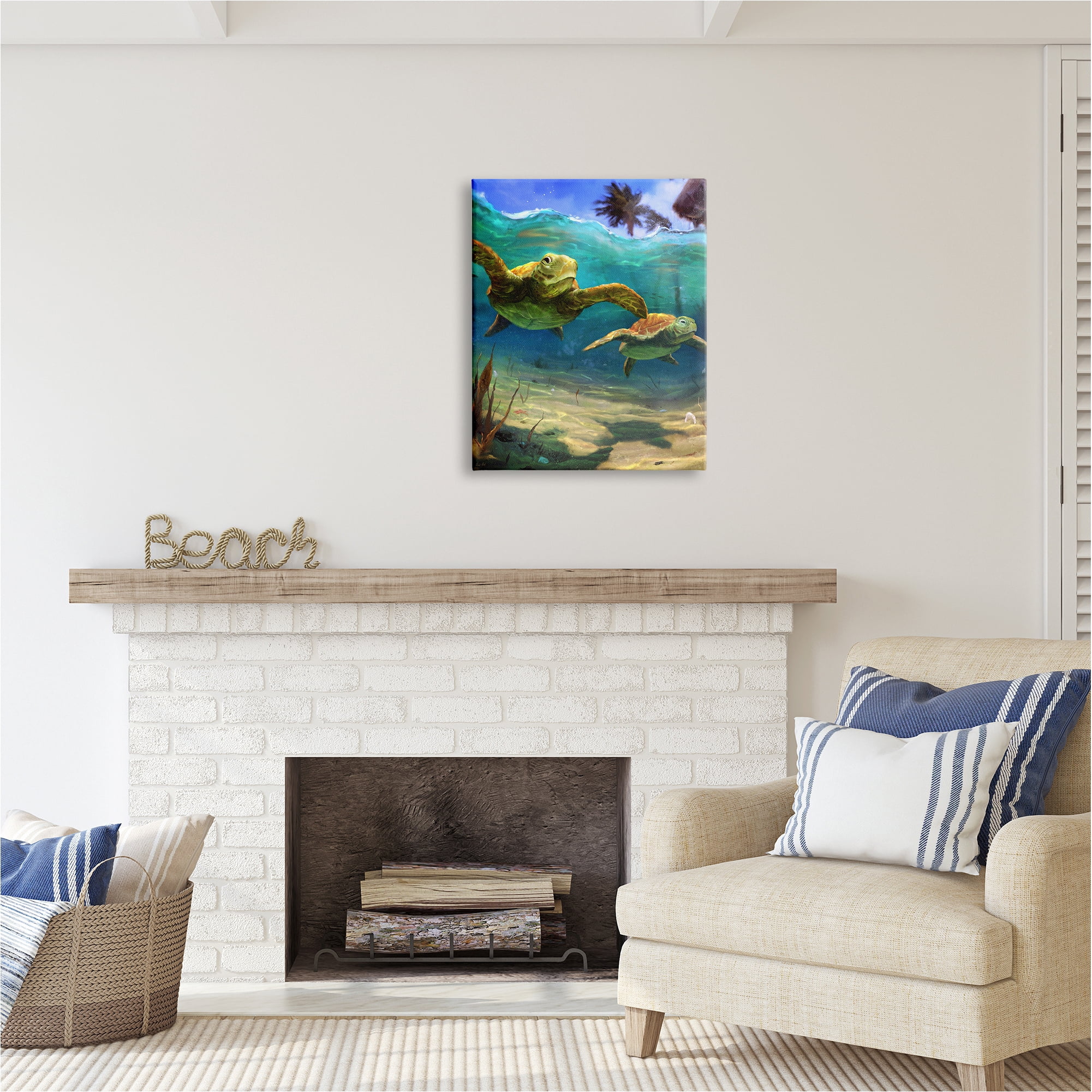 Stupell Industries Tropical Underwater Turtles Animals & Insects Painting Gallery Wrapped Canvas Art Print Wall Art, 24 x 30
