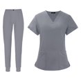 thumbnail image 4 of Conjunto de uniformes médicos para hombre y mujer, uniformes de trabajo de enfermera, ropa de trabajo, camisetas con cuello en V y pantalones deportivos para gris, 4 of 8