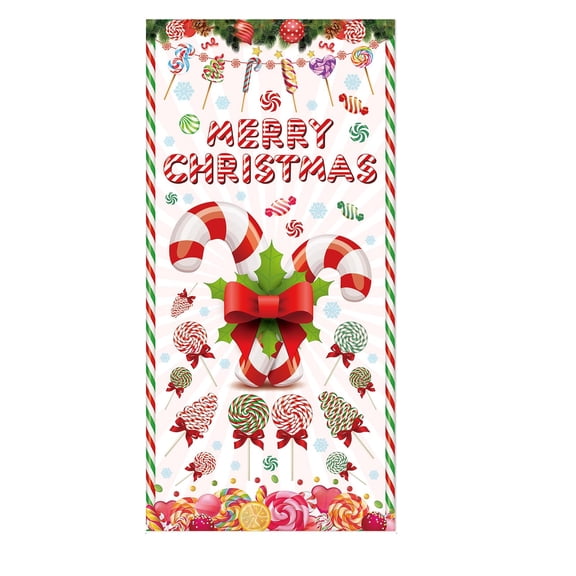 Merry Christmas Peppermint Candy Cane Themed Lollipop Door Hanging Banner for Xmas Party Indoor/Outdoor Wall Decor