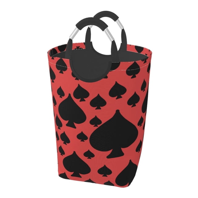 DouZhe 50L Rectangular Laundry Basket, Spades Game Poker Prints Waterproof Foldable Laundry Hamper with Aluminum Handles