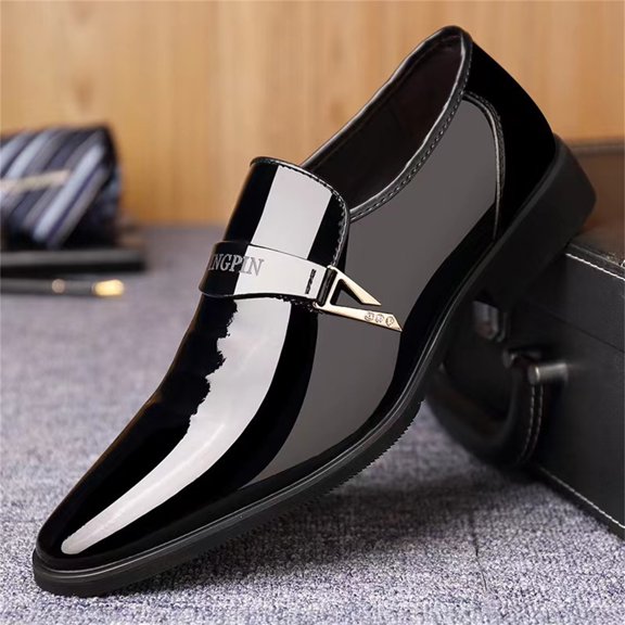 Mens Oxford Dress Shoes Faux Patent Leather Wedding Shoes Classic Lace-up Formal Tuxedo Derby Shoes Black
