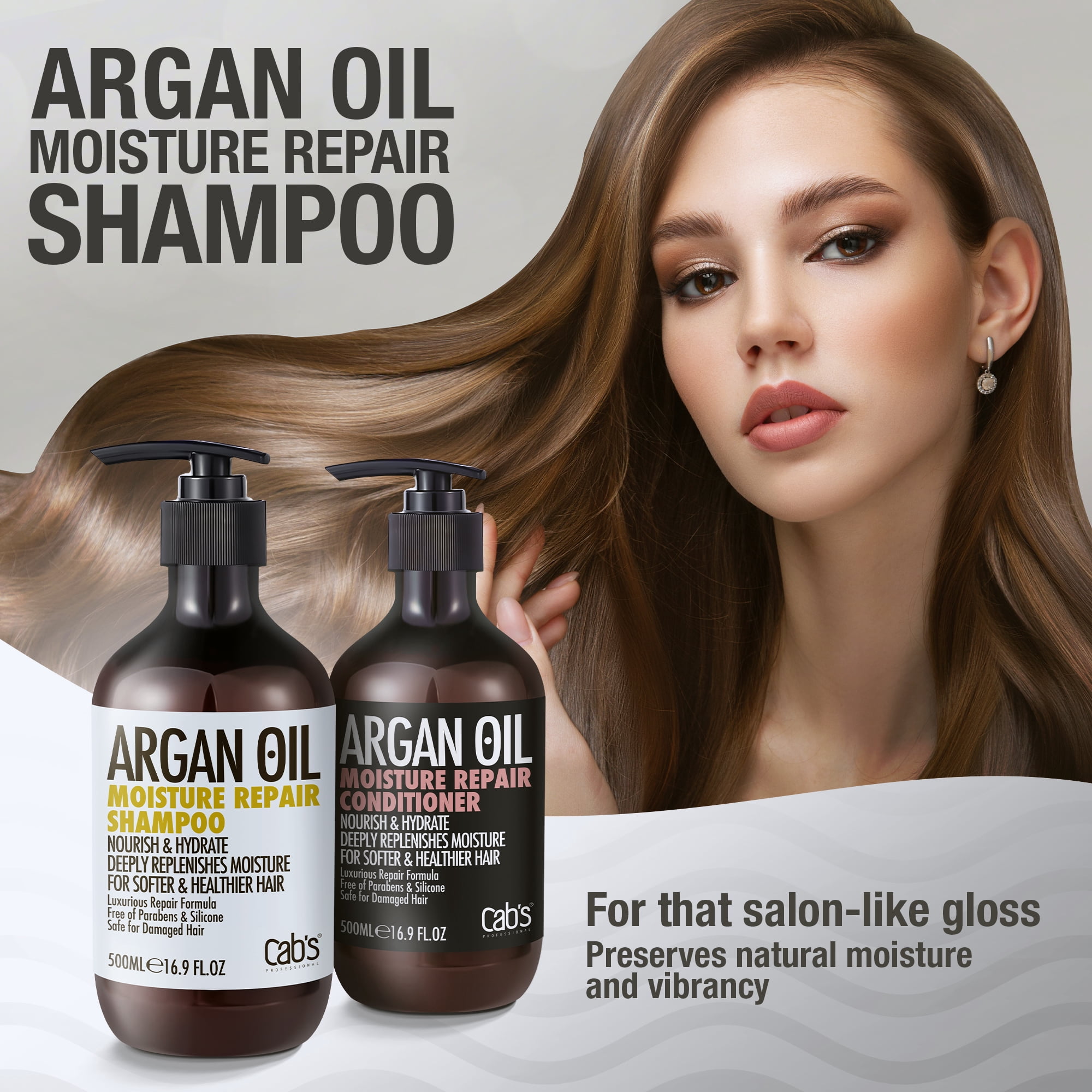 Cab's Moroccan Argan Oil Shampoo and Conditioner Set - Repair and Thickening Hair Treatment for Women and Men, Best Gift for Damaged, Frizzy, Thinning or Color Treated Hair, Paraben Free - 2* 16.9 oz