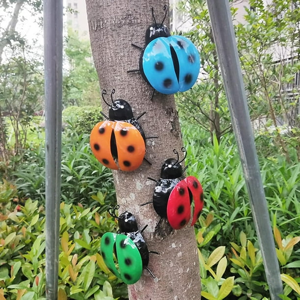 HANABASS 6 Piezas Decoración De Jardín De Metal Forma De Mariquita - Arte Colgante Colorido Para Interior Y Exterior, Adornos Para Patio, Césped Y Pared