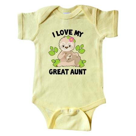 

Inktastic Cute Sloth I Love My Great Aunt with Green Leaves Gift Baby Boy or Baby Girl Bodysuit