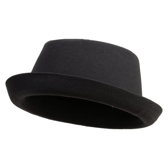 Big Size Polyester Linen Mixed Porkpie Upbrim Fedora - Black XL-2XL