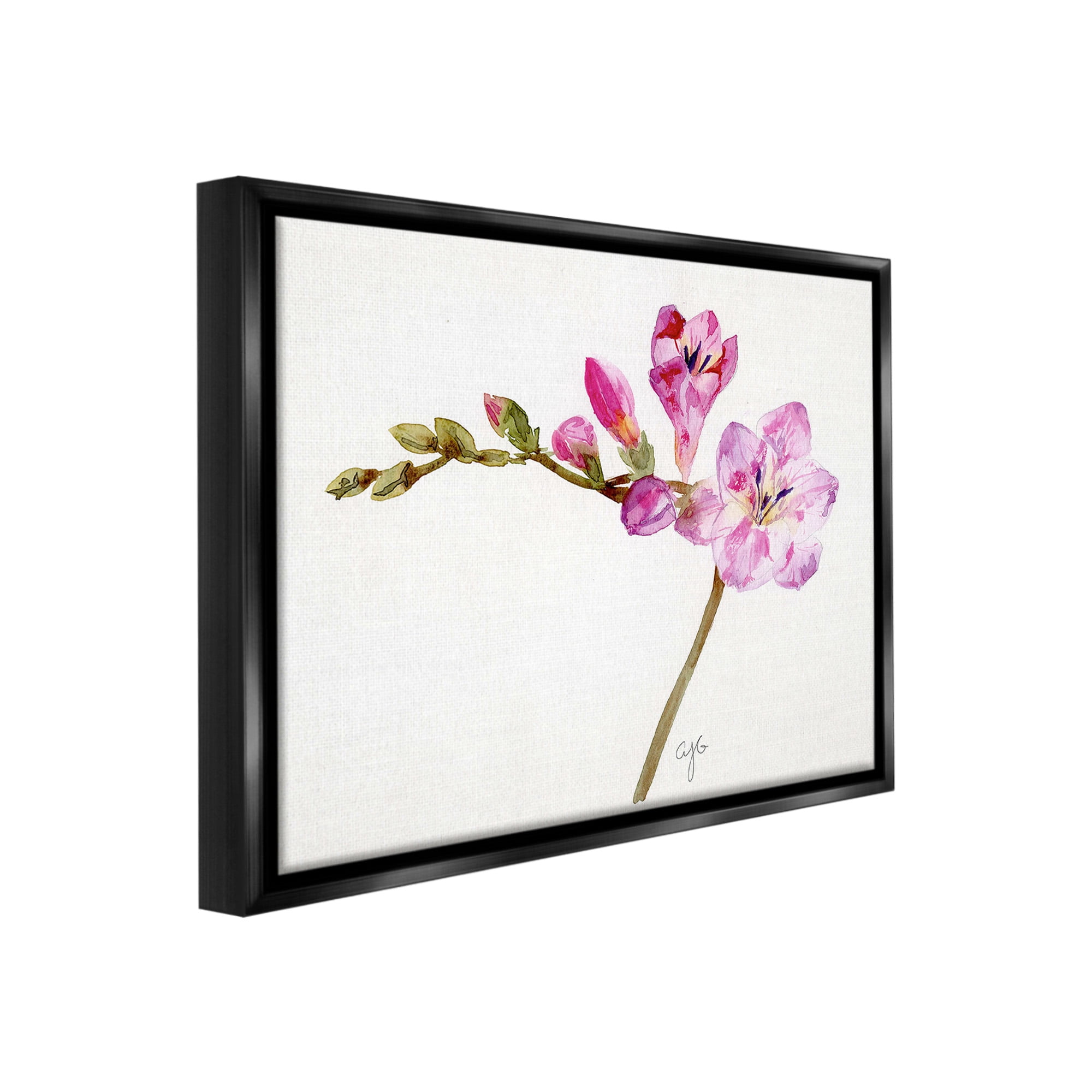 Stupell Industries Orchid Flower Sprig Botanical & Floral Painting Black Floater Framed Canvas Art Print Wall Art, 31 x 25