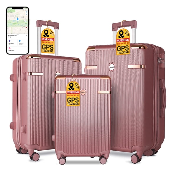 IMGadgets Go Luggage Ensemble 3 Pcs (Or) / Léger et Résistant en Polycarbonate ABS / 4 Roues Doubles Pivotantes à 360° / Cadenas Homologué TSA / 3 Étiquettes GPS Intelligentes / Design Spacieux / Poignée Rétractable en Fer