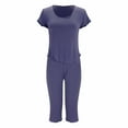 thumbnail image 4 of WTXUE Pajama Sets Womens Sleepwear Womens Solid Color Pajamas Round Neck Short Sleeved Pajamas Capris Pajama Set | 2-Piece L, 4 of 5