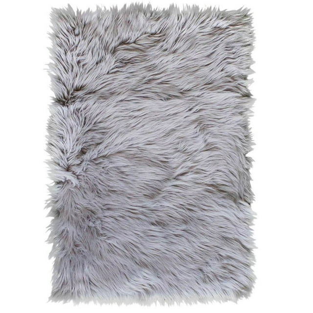 Super Area Rugs 6x9 Foot Soft Plush Faux Fake Sheepskin Fur Shag Rug, Gray
