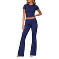 thumbnail image 5 of zejinsd Two Piece Sets for Women Short Sleeves Crop Tops with High Waist Fit Flare Pants Sets Casual Outdoor Tracksuits Yoga Fitness Outfit, 5 of 7