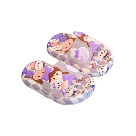 

Ymiytan Child Slippers Open Toe Beach Shoes Flat Heels Slides Pool Breathable Casual Cartoon Print House Shoe Purple 5C-6C