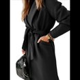 thumbnail image 4 of Chaqueta Clásica de Mujer con Solapa, Larga, Abertura Frontal y Cinturón, Abrigo Extra de Lana Negro XXL, 4 of 6