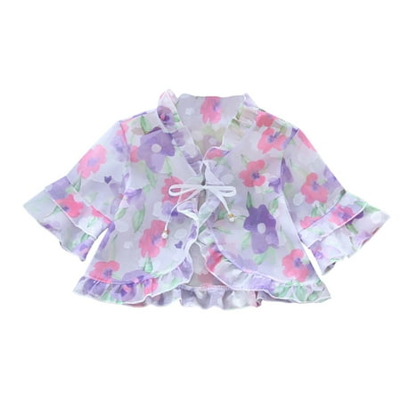 

Kids Baby Casual Jacket Coat Kids Toddler Little Girls Princess Hollow Floral Flowers Sun Protection Short Sleeve Cardigan Lace Bowknot Coat