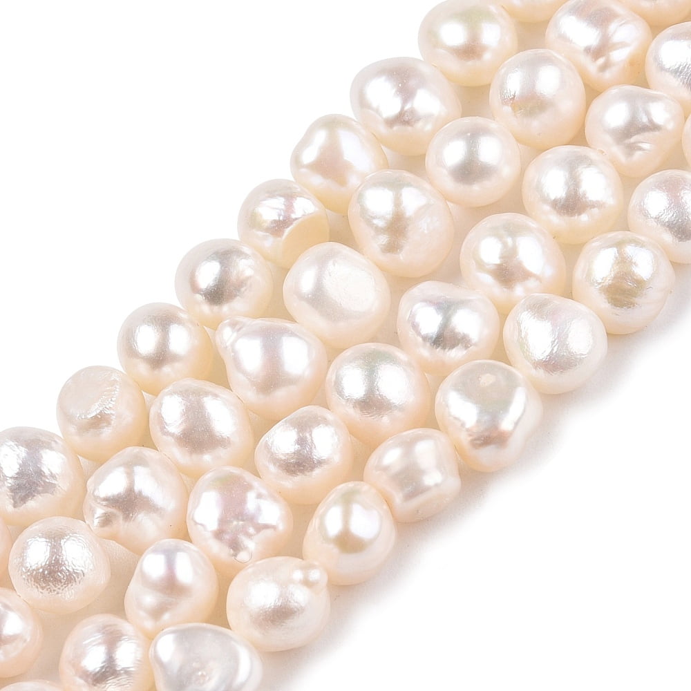 Natural Cultured Freshwater Pearl Beads Strands Two Sides Polished Creamy White 6~7.5x7~8x5~6.5mm Hole: 0.6mm 52~53pcs/strand 13.78~14.2''(35~35.5cm)