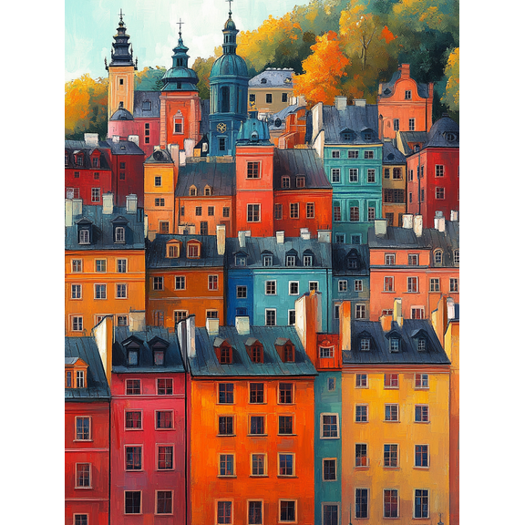 Colorful European Cityscape Canvas Painting/Wall Art， Perfect for Living Room， Bedroom， Office， Dining Room， and Hallway Decoration.