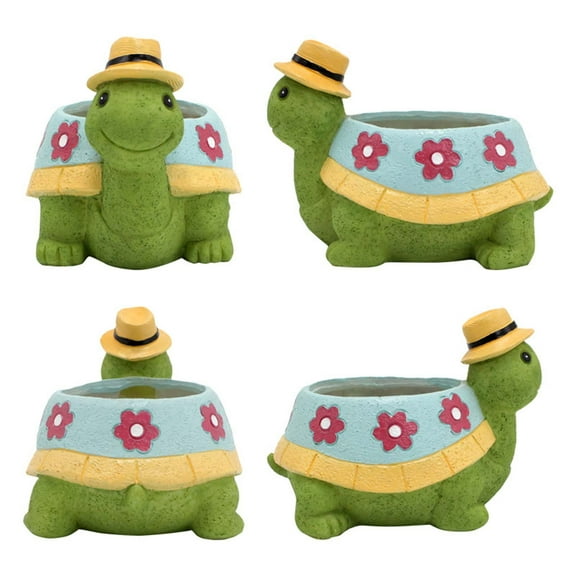 Cute 4.3 Inches Indoor Animal Resin Turtle Shaped Plant Container, Flowerpot, Succulent Plant Flowerpot, Suitable For Decorating Outdoor Home Desks Gardens