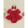 thumbnail image 5 of Musuos Baby Girls Summer Casual Romper Dress 6 12 18 24M Short Sleeve Bow Tulle Romper with Headband, 5 of 10