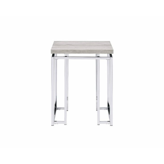 ACME Chafik Square Wooden Top End Table in Natural Oak and Chrome