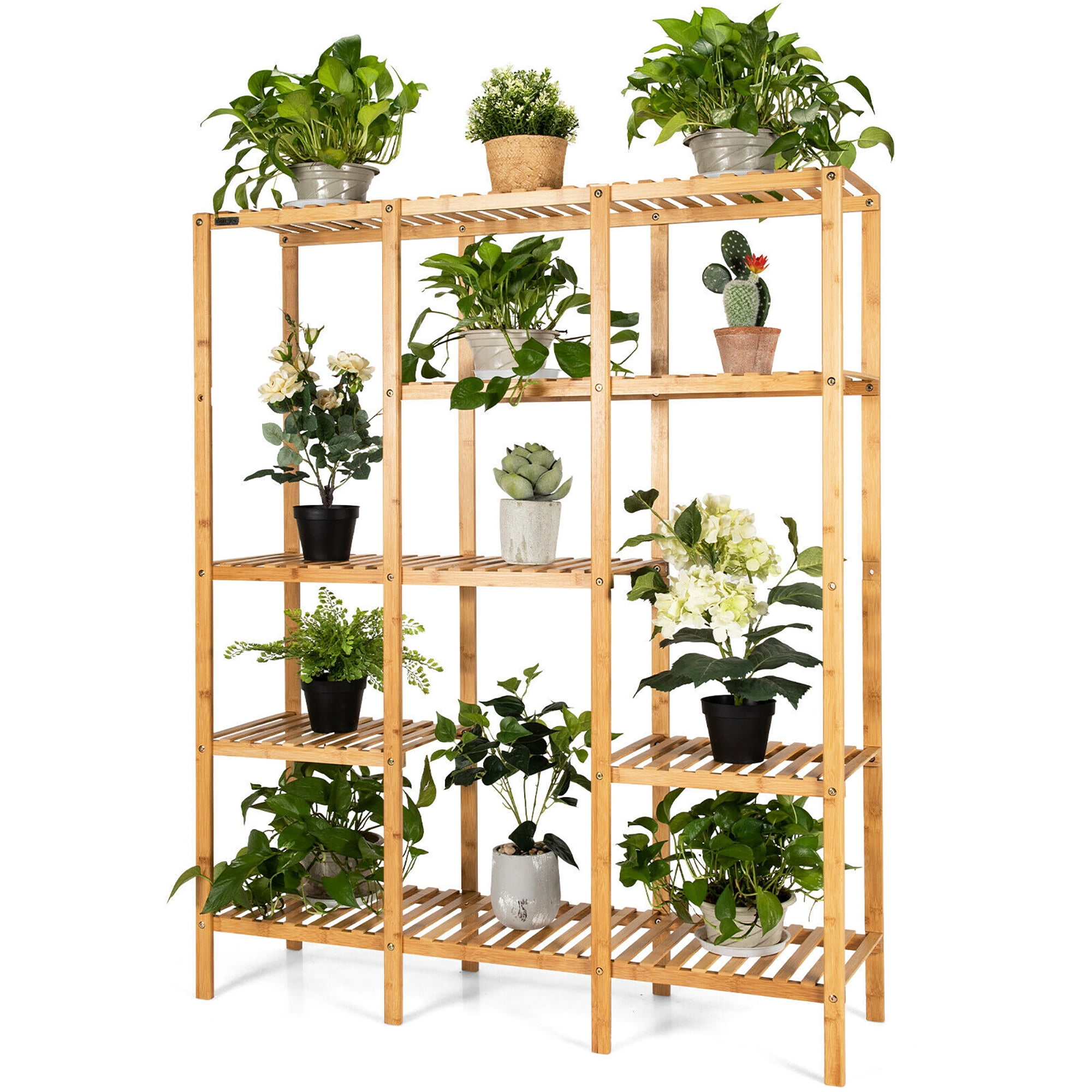 9-Tiers Multifunctional Bamboo Plant Shelf Bathroom Storage Stand Flower Rack 