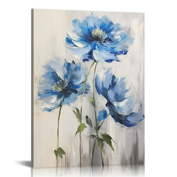 COMIO Blue Flower Canvas Wall Art: Bathroom Bedroom Abstract Lotus Floral Painting Picture Modern Botanical Nature Giclee Print Artwork for Living Room Home Decor