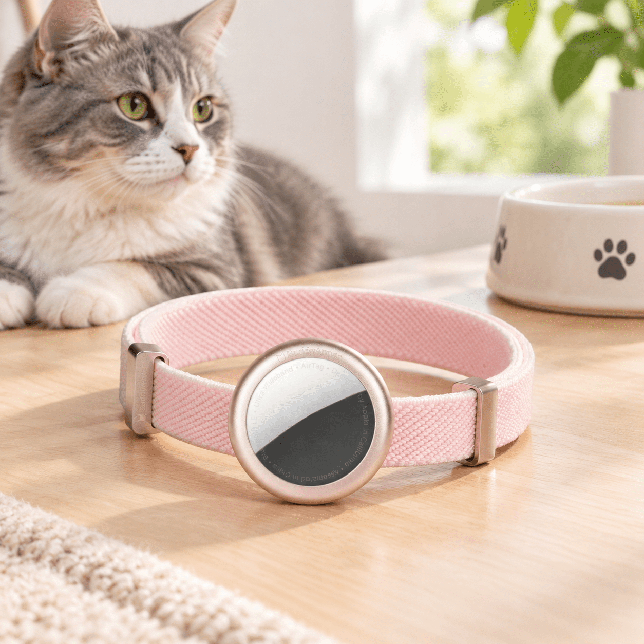 Blush Pink S Cat Airtag Collar Safety Elastic Lightweight Anodized Aluminium Holder for Kittens and Cats