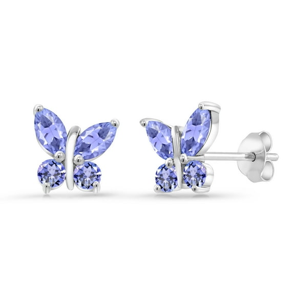 Gem Stone King 925 Silver Marquise Blue Tanzanite Butterfly Earrings for Women (1.60 Cttw, Gemstone December Birthstone, Center Stone: 6X3MM, Small Stones: 3MM)