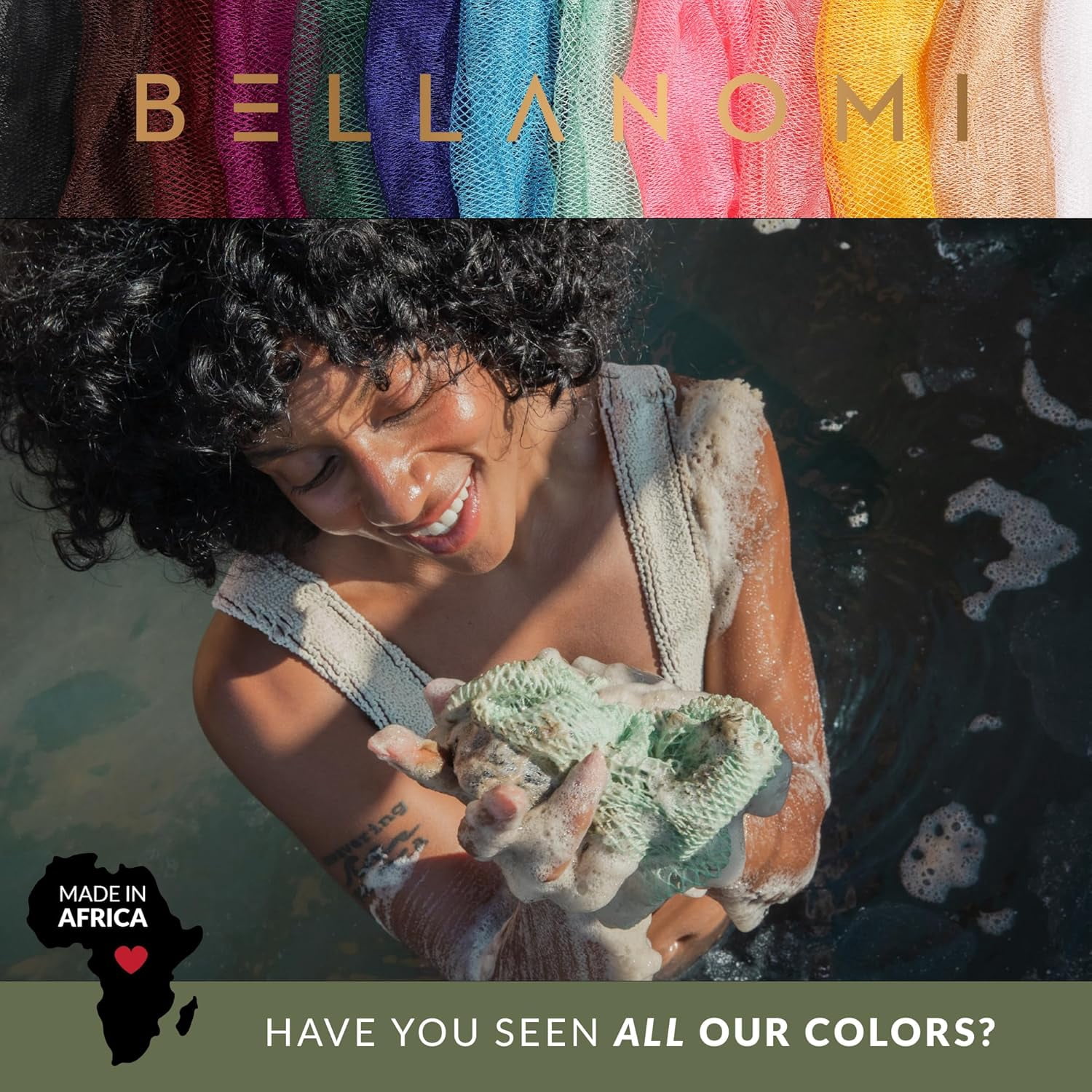 Bellanomi  African Net Sponge - Authentic Sapo Exfoliating Net, Ethically sourced from Nigeria, 45" Long Back Scrubber, Quick Dry Loofah Alternative for Gentle Exfoliation Daily Use