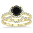 thumbnail image 2 of 2 Carat Black Diamond Halo Bridal Set Engagement Ring on 10k Yellow Gold, 2 of 2