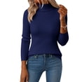 thumbnail image 2 of Ladies Tops Turtleneck Ribbed Knit Long Sleeve Slim Fit Pullover Sweater Top, 2 of 6