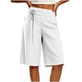 thumbnail image 5 of AHTJRT Tie Side Capri Pants for Women High Waist Knee Length Stretchy Breathable Summer Wide Leg Cotton Linen Capris with Pockets White M, 5 of 10