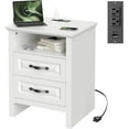 thumbnail image 3 of Marsail Farmhouse Nightstand with Charging Station, Bedside Table with 2 Drawers Storage and Open Shelf, Bedside Cabinet for Bedroom, Rustic Side Table, Antique White, 3 of 14