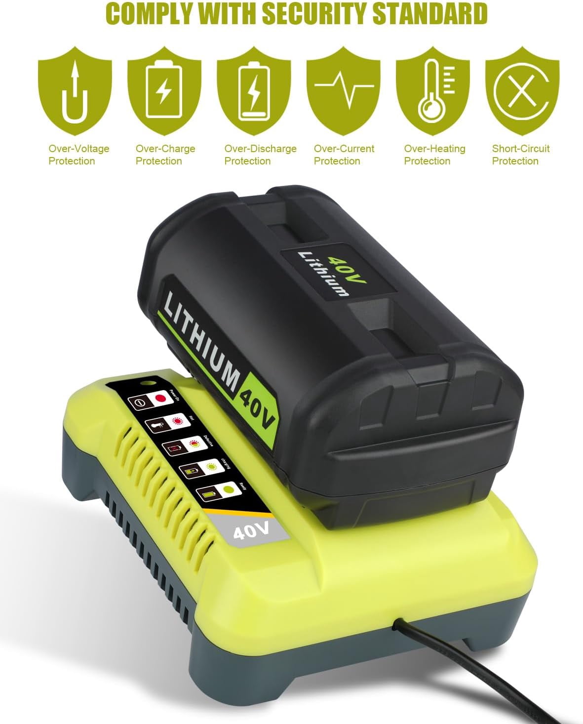 Replacement for Ryobi 40V Battery Charger, OP401 Charger Compatible with Ryobi 40V Lithium Battery OP4040 OP4050 OP4050A OP40601 OP4026 OP4015 OP4030 Fast Charger