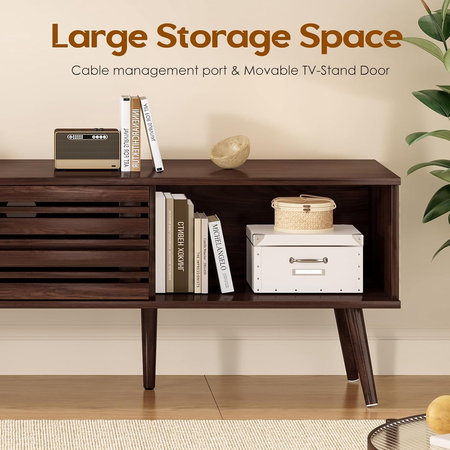 STARY Mid Century Modern TV Stands for up to 70" TV with Storage, Fluted Wood TV Stand for Living Room, Boho Media Console, Entertainment Center with Cable Management