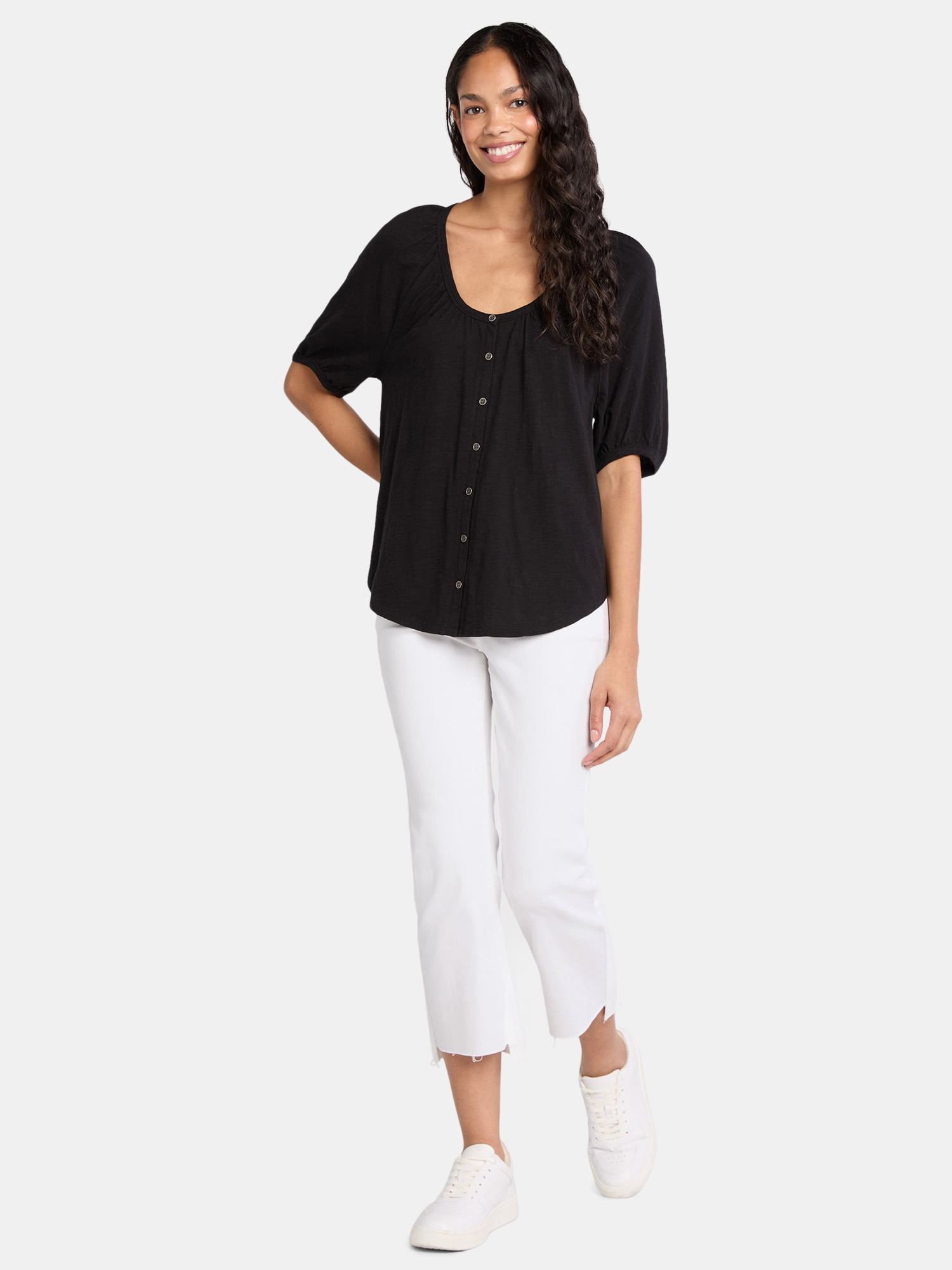 Time and Tru Women's Cotton Peasant Top, Sizes XS-XXXL