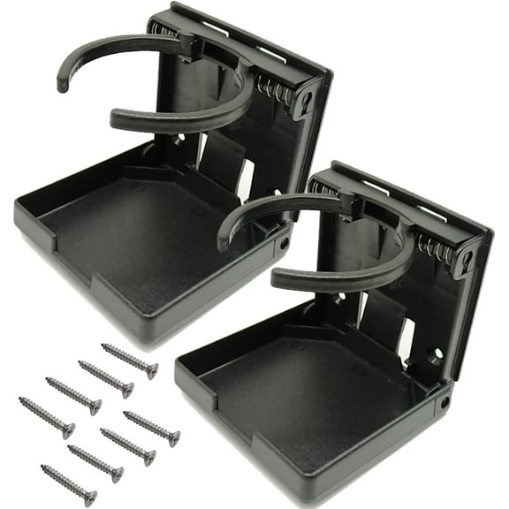 2PCS Adjustable Folding Drink Holder with Screws/Adjustable Cup Holder for Marine/Boat/Caravan/Car (Black)
