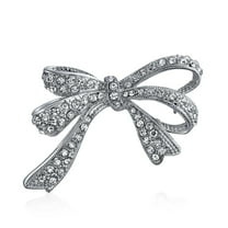 Bling Jewelry Womens Winter Wedding Crystal Bridal Statement Ribbon Bow Brooch Pin Silver Plated