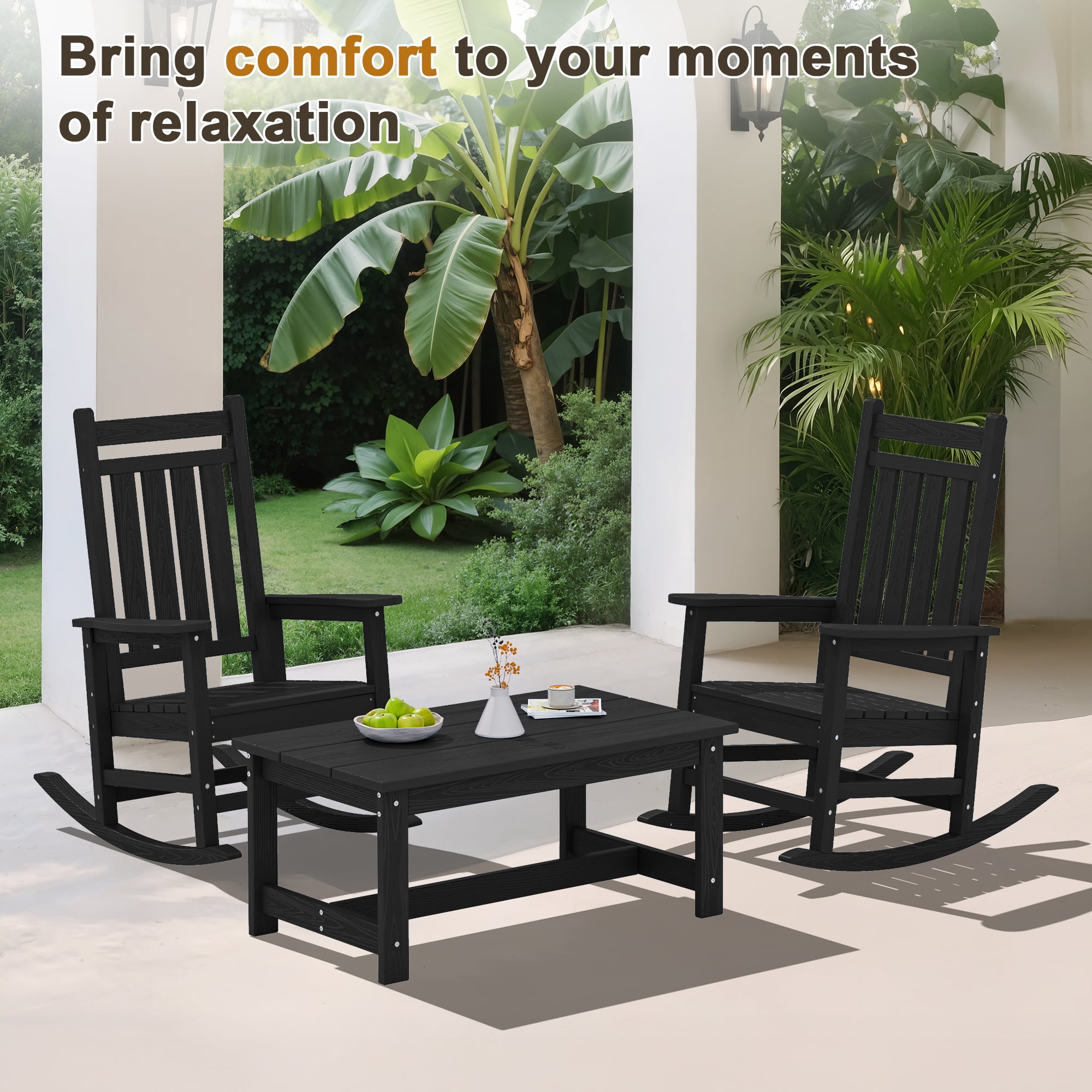 SERWALL Outdoor Patio Coffee Table, 37.8" x 22.8" HDPE Weatherproof, Black