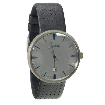 Skagen Mens Black Leather Strap Watch