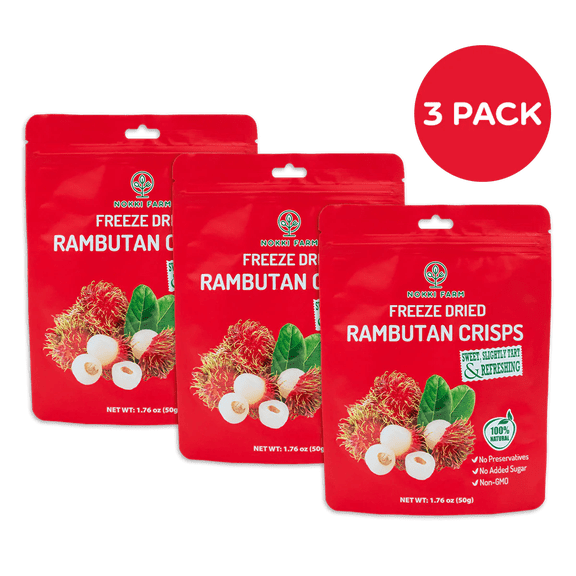 NOKKI FARM Freeze Dried Rambutan Crisps - Healthy & Exotic Tropical Superfood Snacks, No Added Sugar or Preservatives, Kid-Approved, Shelf-Stable & Portable for On-The-Go Snacking, 1.76oz (Pack of 3)