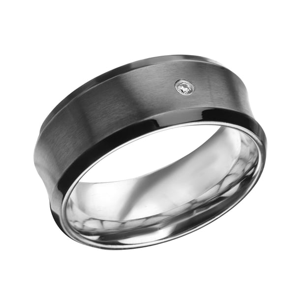 Inox Jewelry Men's Stainless Steel Black IP Gun Metal With CZ Ring
