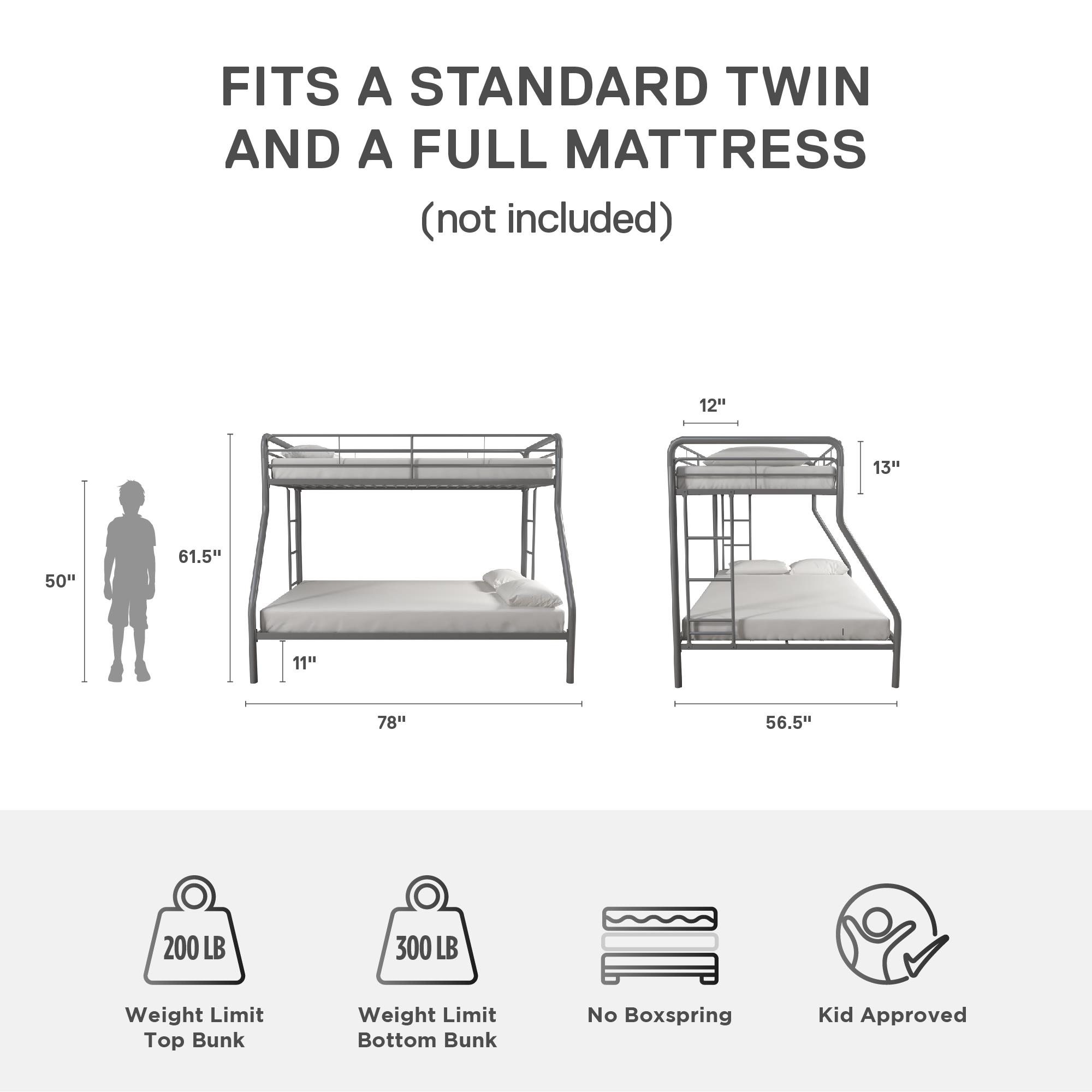 DHP Dusty Twin over Full Metal Bunk Bed with Secured Ladders, Silver