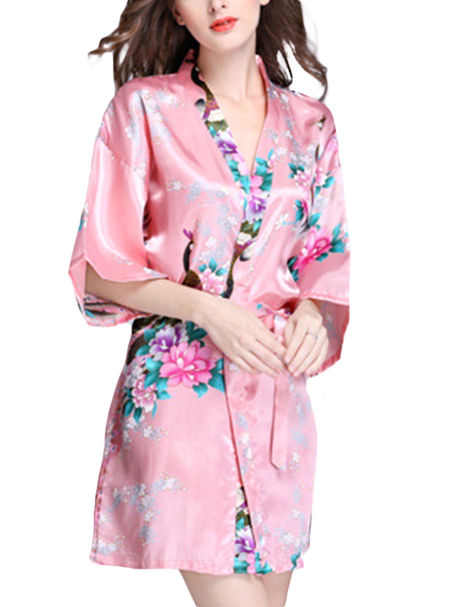 Womens Kimono Robe Dressing Gown Nightwear Sleepwear Wedding Bridal Bathrobe