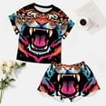 thumbnail image 4 of Tiger Animal Graffiti Pajamas Set Womens Loungewear Sleepwear 2 Piece PJ Sets, 4 of 7