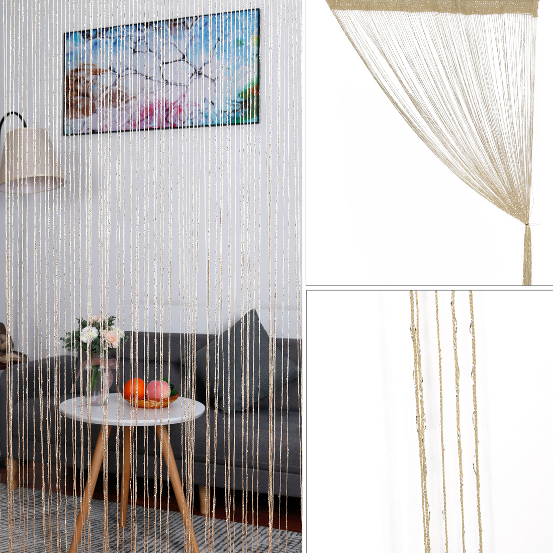 PiccoCasa Home Decor Threads Glitter String Curtains 100 x 200cm One