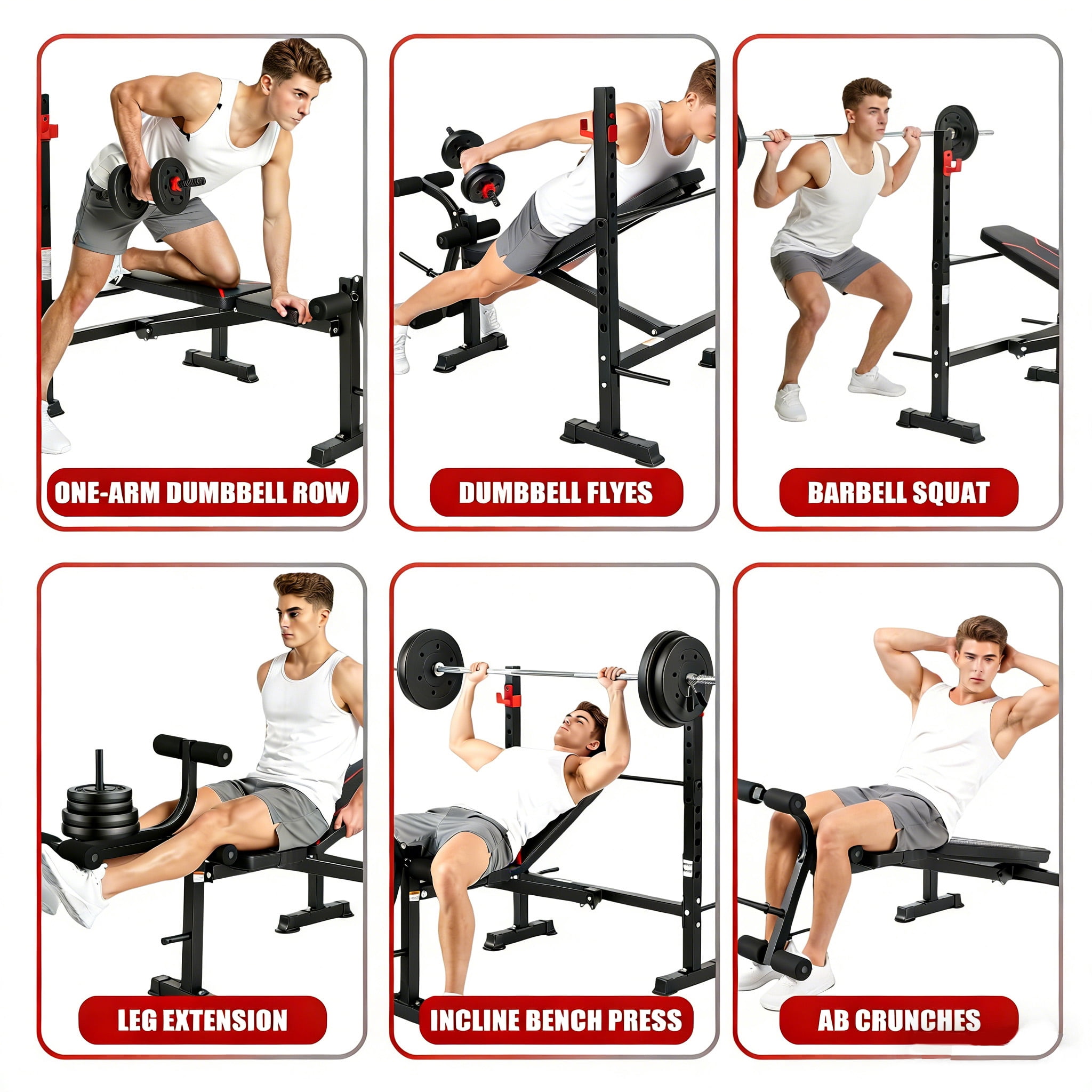 Foldable 750LBS Weight Bench with Bench press rack, Adjustable Workout Bench Set with Leg Extension/Curl,Standard Bench Press Set for Home Gym Full Body Training